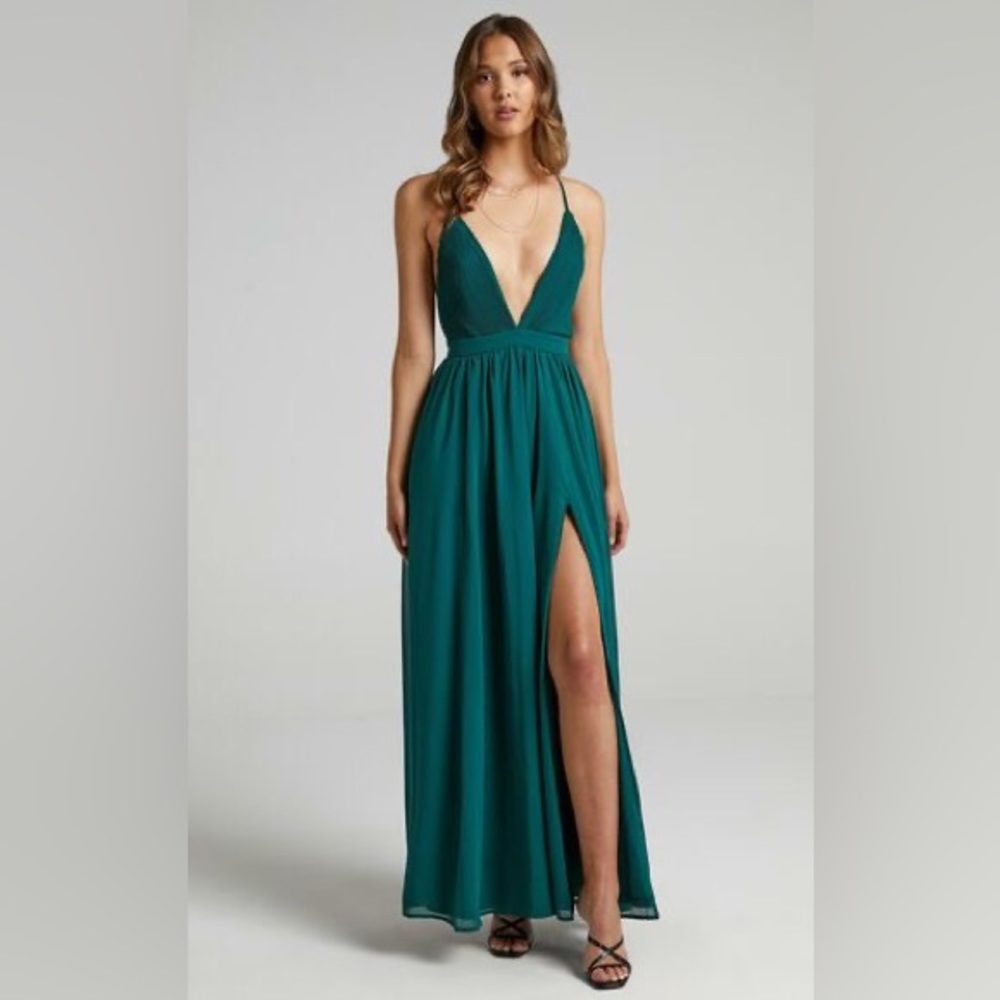 Showpo Teal Green Plunge Maxi Dress